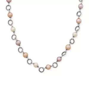 Twisted Wire Link Necklace with Multi-Colored Cultured Pearls